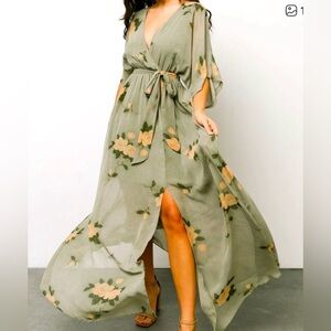 Baltic Born Kristina Maxi Flora Green Chiffon, faux wrap elastic waist, XL/1X